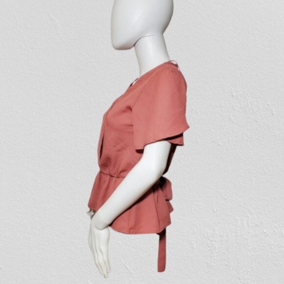 Sienna Sky Dusty Rose Peplum Blouse XS – V-Neck Short Sleeve Top - Picture 3 of 8